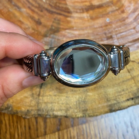 Vintage Elegant Statement Bracelet, Silver tone with Mirror - Picture 3 of 17